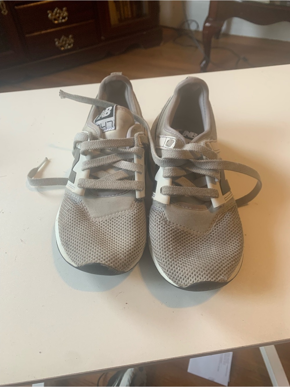 New Balance Kids Light Gray and White Mesh Sneakers